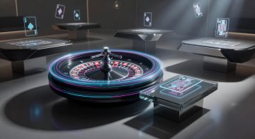 Futuristic glowing roulette wheel spinning